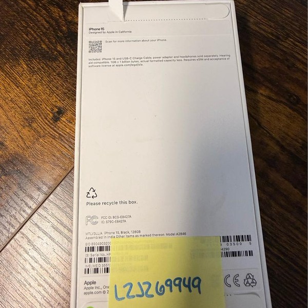 Apple iPhone 15 - T-Mobile, 128 GB, Black, A2846