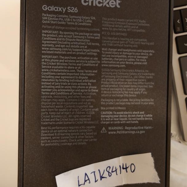 Samsung Galaxy S26 - Cricket, 256 GB, Black, 12 GB, SM-S942U