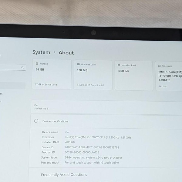 Microsoft Surface Go 3 - Wi-Fi, 64 GB, Platinum, 4 GB, Intel Core i3