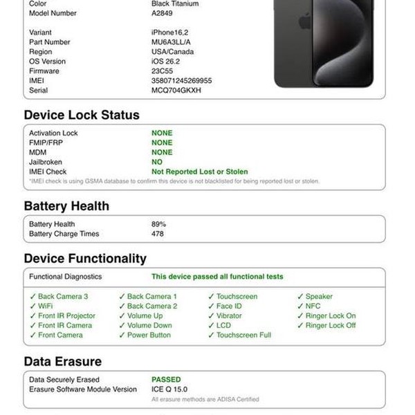 Apple iPhone 15 Pro Max - Unlocked, 512 GB, Black, A2849