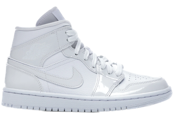 Jordan 1 Mid Triple White Patent Swoosh (Women's) for sale
