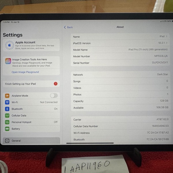 Apple iPad Pro 11 inch 4th Gen 2022 - Unlocked, 128 GB, Gray