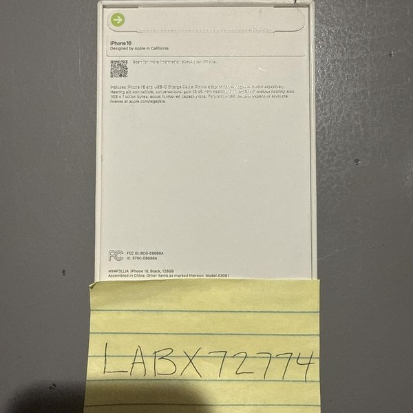 Apple iPhone 16 - Verizon, 128 GB, Black, A3081