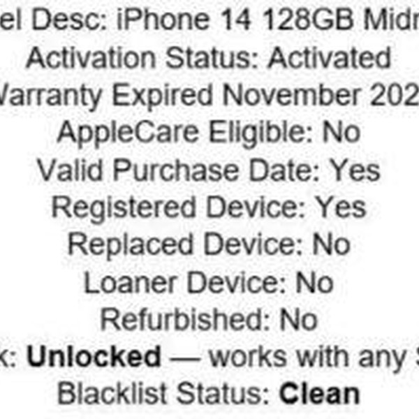 Apple iPhone 14 - Unlocked, 128 GB, Midnight, A2649