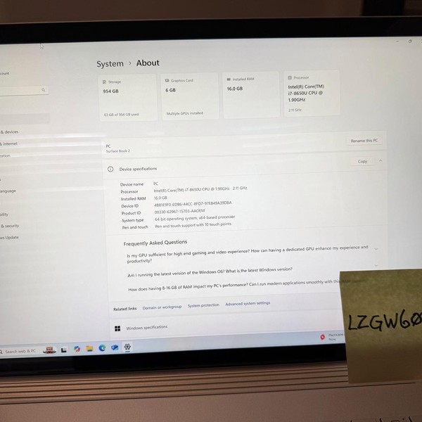 Microsoft Surface Book 2 15 inch - 1 TB, 16 GB, Intel Core i7