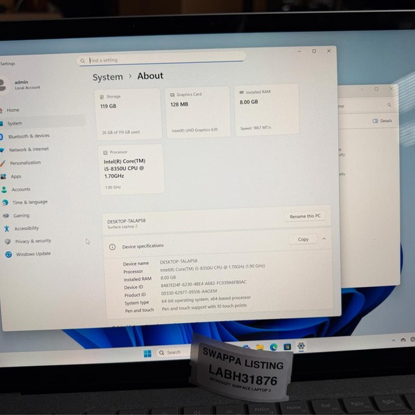 Microsoft Surface Laptop 2 - 128 GB, Platinum, 8 GB, Intel Core i5