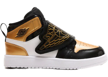 Sky Jordan 1 Mid Black Metallic Gold White (PS) for sale