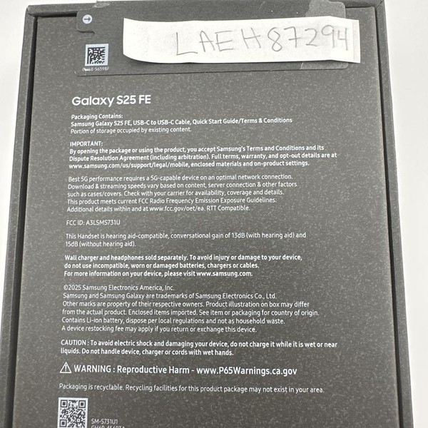 Samsung Galaxy S25 FE - Unlocked, 128 GB, Black, SM-S731U1