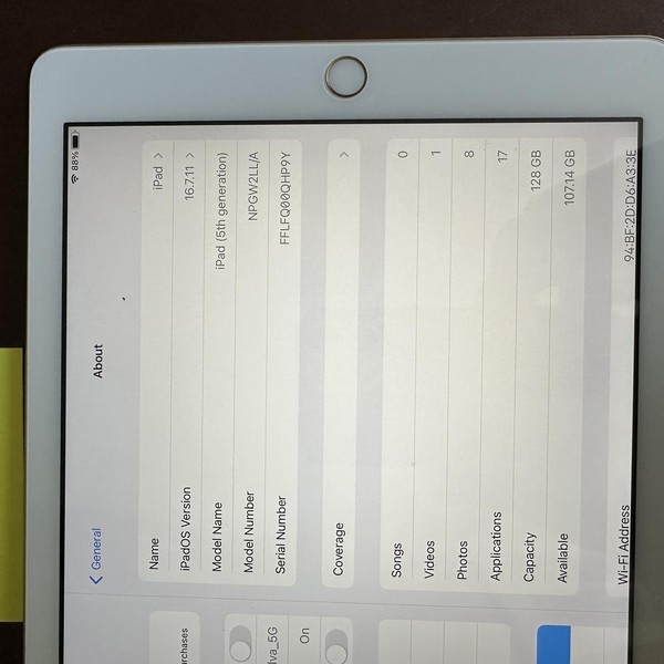 Apple iPad 5th Gen - Wi-Fi, 128 GB, Gold, A1822