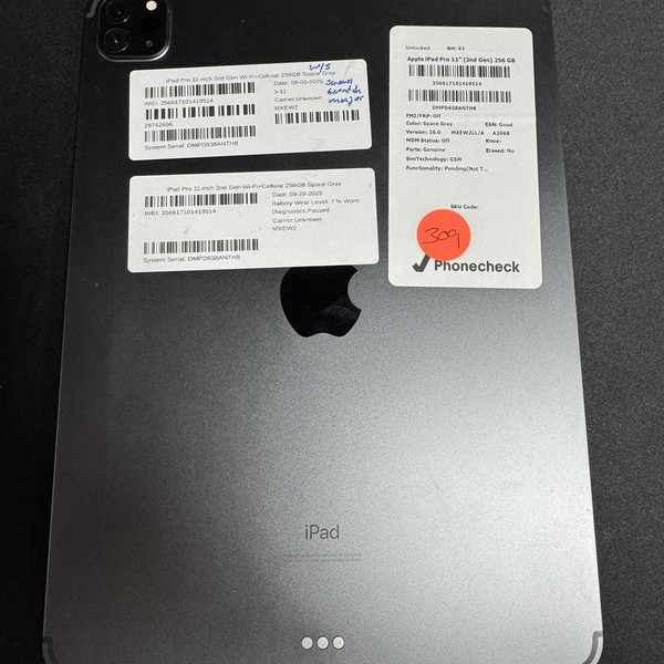 Apple iPad Pro 11 inch 2nd Gen 2020 - Unlocked, 256 GB, Gray, A2068