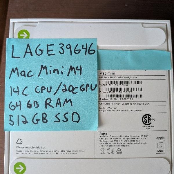 Mac Mini 2024 - 512 GB, 64 GB, Apple M4 Pro 14-core