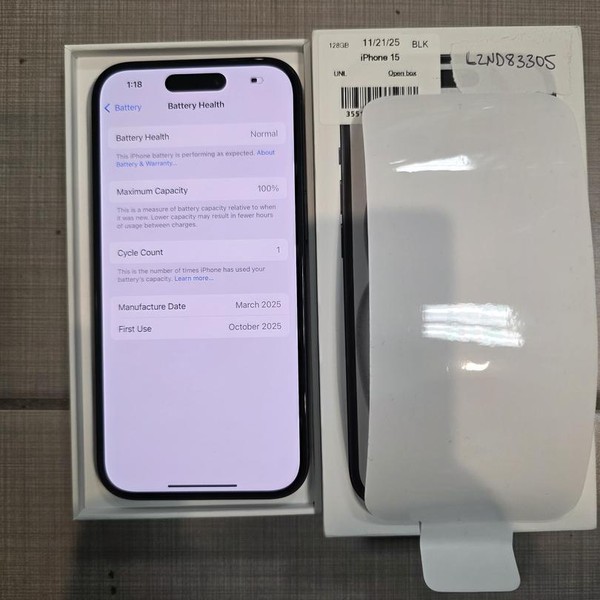 Apple iPhone 15 - Unlocked, 128 GB, Black, A2846