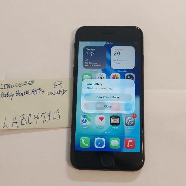 Apple iPhone SE 3rd Gen 2022 - Unlocked, Midnight, 64 GB, A2595