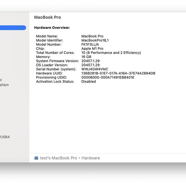 MacBook Pro 2021 - 16 inch - 1 TB, Silver, 16 GB, Apple M1 Pro 10-core