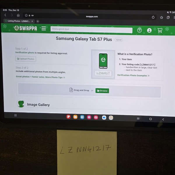 Samsung Galaxy Tab S7 Plus - Wi-Fi, 128 GB, Mystic Black, 6 GB, SM-T970, Wi-Fi