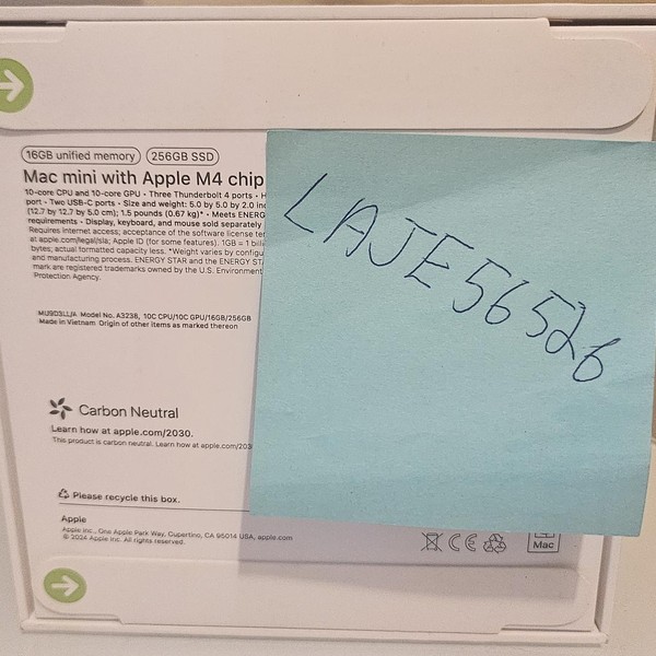 Mac Mini 2024 - 256 GB, 16 GB, Apple M4