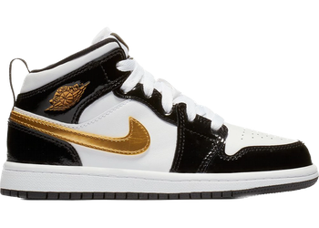 Jordan 1 Mid Patent Black White Gold (PS) for sale