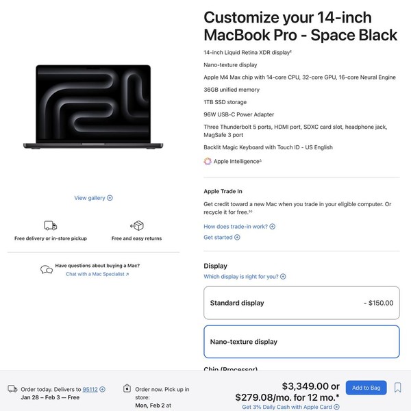 MacBook Pro 2025 - 14 inch - 1 TB, Space Black, 32 GB, Apple M5