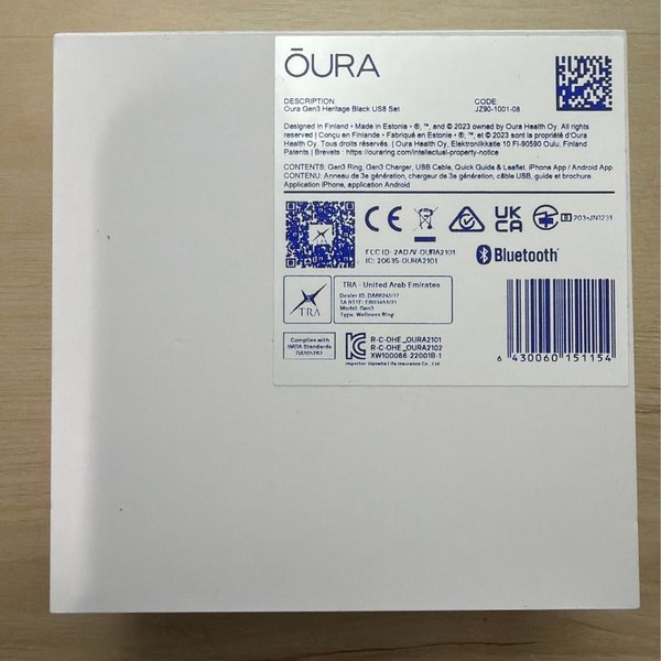 Oura Ring Gen 3 - Black, Size 8, Heritage