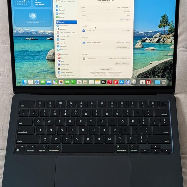 MacBook Air 2024 (M3) - 13 inch - 256 GB, Midnight, 8 GB, Apple M3, 8-core GPU
