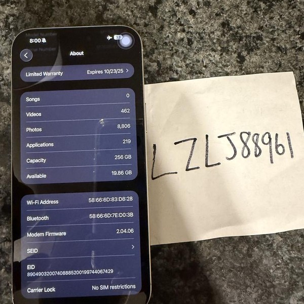 Apple iPhone 16 Pro Max - Unlocked, 256 GB, White, A3084