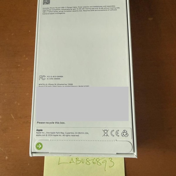 Apple iPhone 16 - Verizon, 128 GB, Ultramarine, A3081