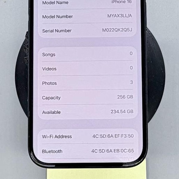 Apple iPhone 16 - Unlocked, 256 GB, Black, A3081