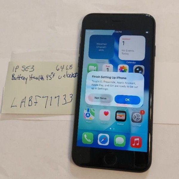 Apple iPhone SE 3rd Gen 2022 - Unlocked, 64 GB, Midnight, A2595