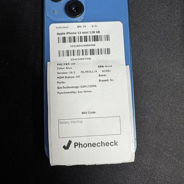 Apple iPhone 13 Mini - Unlocked, 128 GB, Blue, A2481