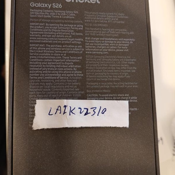 Samsung Galaxy S26 - Cricket, 256 GB, Black, 12 GB, SM-S942U