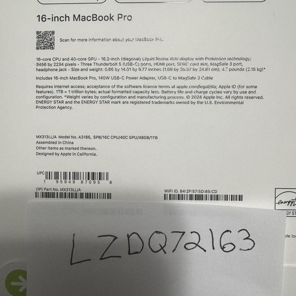 MacBook Pro 2024 - 16 inch - 1 TB, Space Black, 48 GB, Apple M4 Max 16-core