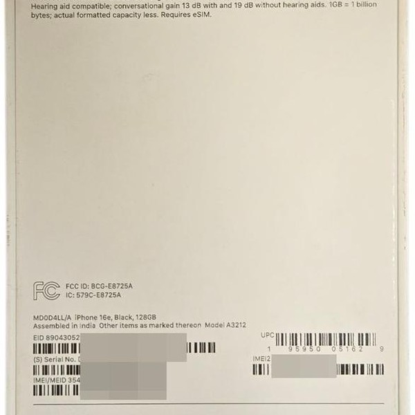 Apple iPhone 16e - Unlocked, Black, 128 GB, A3212