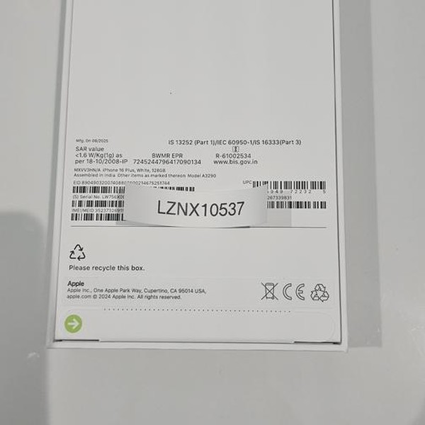 Apple iPhone 16 Plus - Unlocked Non-US, 128 GB, White, A3290