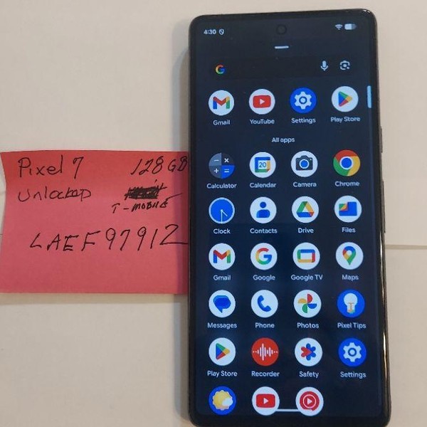 Google Pixel 7 - T-Mobile, 128 GB, Obsidian, 8 GB, GVU6C, Sub-6 5G