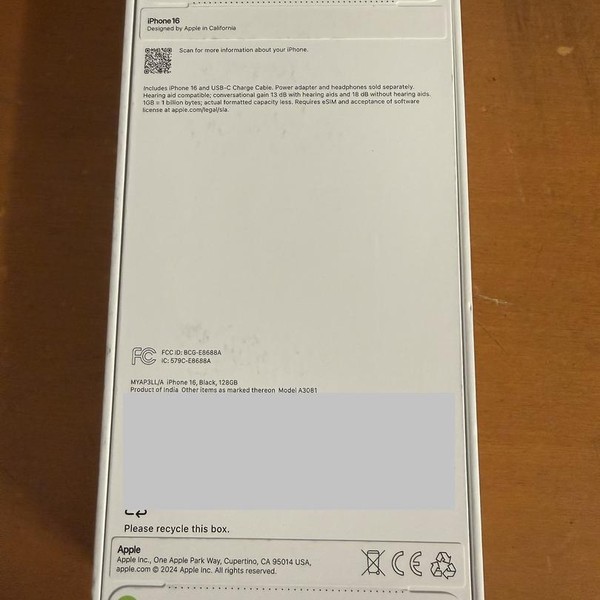 Apple iPhone 16 - Verizon, 128 GB, Black, A3081