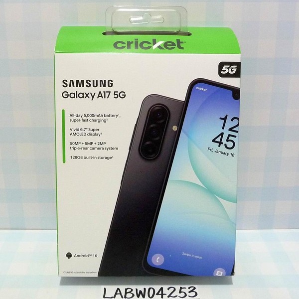 Samsung Galaxy A17 5G - Cricket, 128 GB, Black, 4 GB, SM-A176U