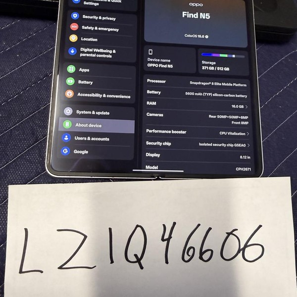 Oppo Find N5 - Unlocked Non-US, 512 GB, Misty White, 16 GB