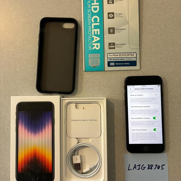 Apple iPhone SE 3rd Gen 2022 - Unlocked, 64 GB, Midnight, A2595