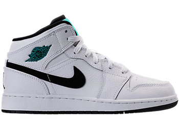 Jordan 1 Retro Mid White Black Hyper Jade (GS) for sale