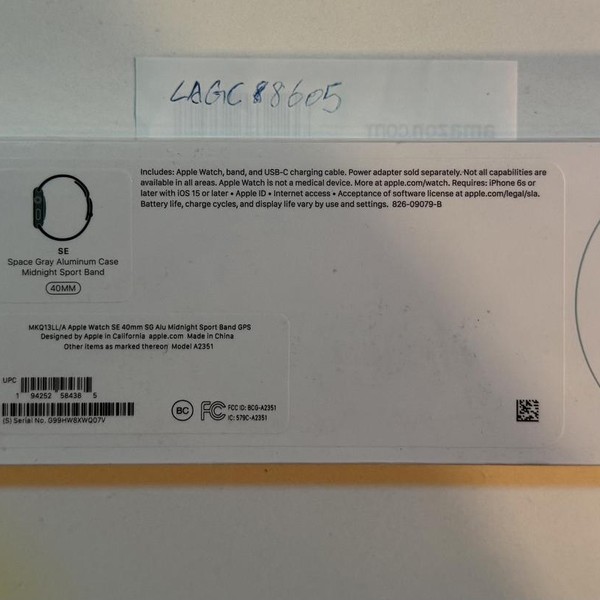 Apple Watch SE (1st Gen) 40mm - Gray, A2351 - GPS, Aluminum