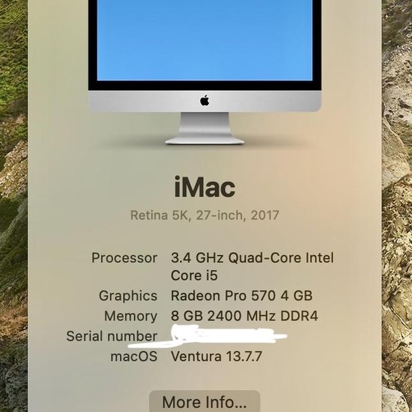 iMac 2017 27 inch Retina 5K - 1 TB, 8 GB, Intel Core i5