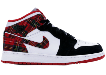 Jordan 1 Mid White Plaid (GS) for sale