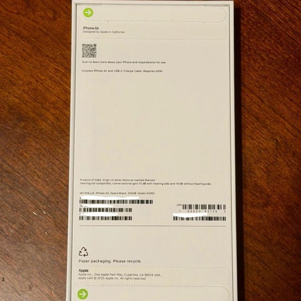 Apple iPhone Air - Unlocked, 256 GB, Space Black, A3260