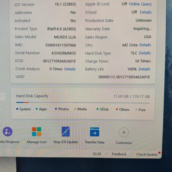 Apple iPad Air 11 inch (M2) 2024 - Unlocked, 128 GB, Gray, A2903