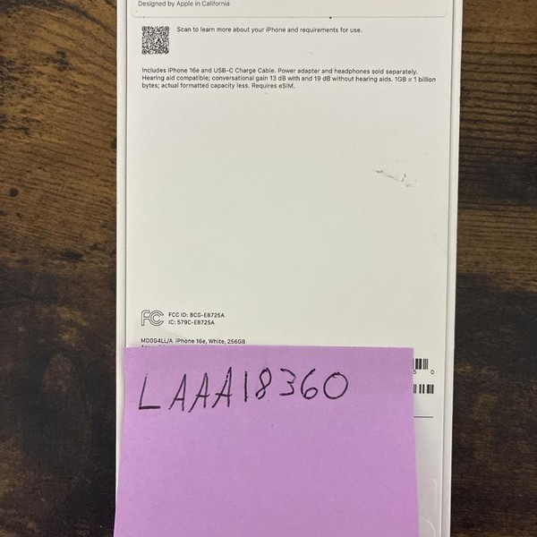 Apple iPhone 16e - Unlocked, 256 GB, White, A3212