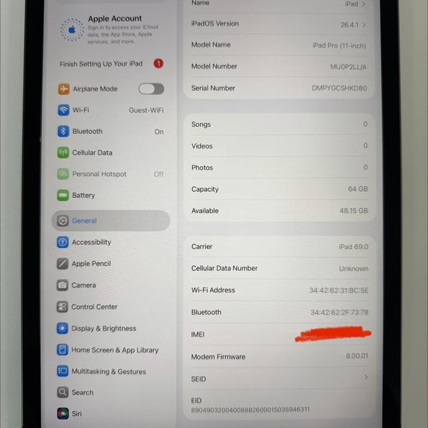 Apple iPad Pro 11 inch 2018 - Unlocked, 64 GB, Gray, A2013