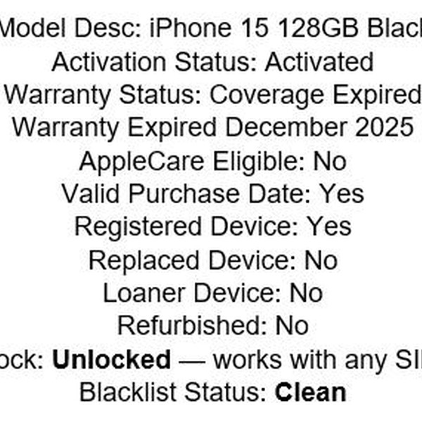 Apple iPhone 15 - Unlocked, 128 GB, Black, A2846