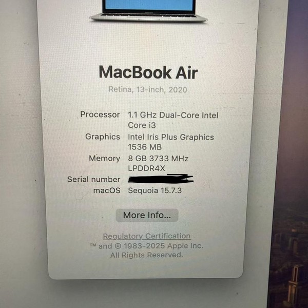 MacBook Air 2020 - 13 inch - I3, Silver, 256 GB, 8 GB