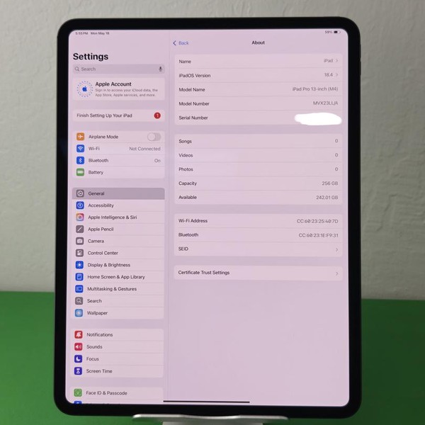 Apple iPad Pro 13 inch (M4) 2024 - Wi-Fi, 256 GB, Black, 8 GB, A2925, Standard Glass