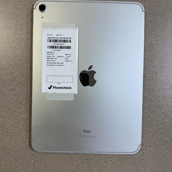Apple iPad (10th Gen) - Unlocked, 64 GB, Silver, A2757